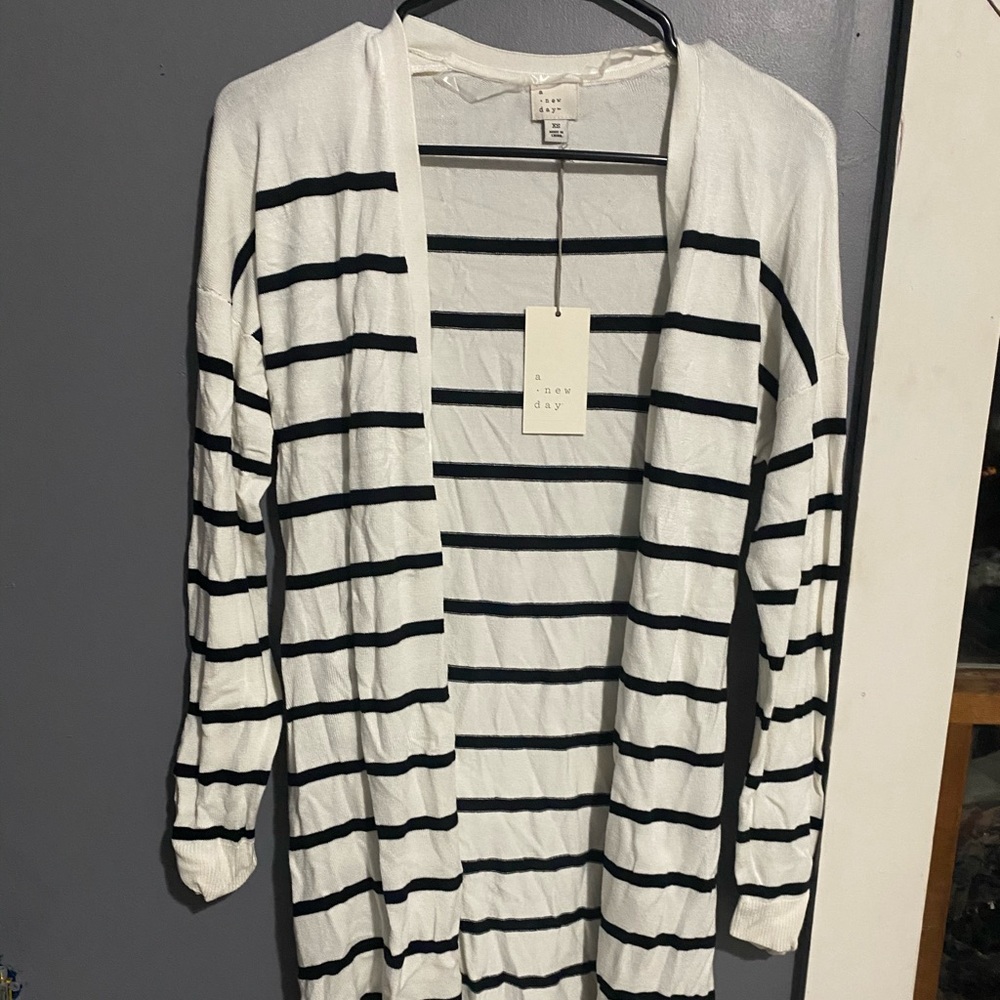 Longline white with black stripes cardigan